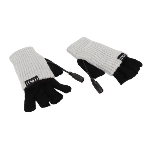 (Light Grey) USB-Heizhandschuhe Winter Halbfinger Grau 1