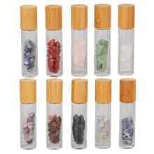 10Pcs Essential Oil Roller Ball Bottles Transparent Bamboo Lids 10ml