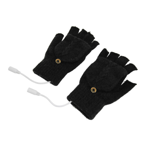 (Black) USB-Handschuhe warm, gestrickt, fingerlos, schwarz 2