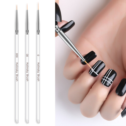 3 PCS Double Ended Nail Liner Brushes Transparent Portable