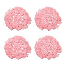 (Pink) 4x Baumwolluntersetzer Rund Pink Quaste Trinken