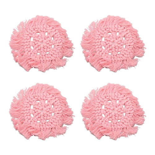 (Pink) 4 Pz Sottobicchieri Cotone Intrecciato Fiocco Rosa