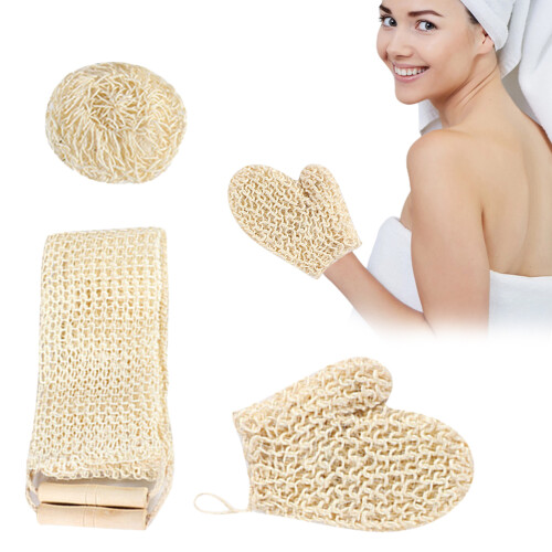3Pcs Jute Back Wash & Exfoliating Gloves