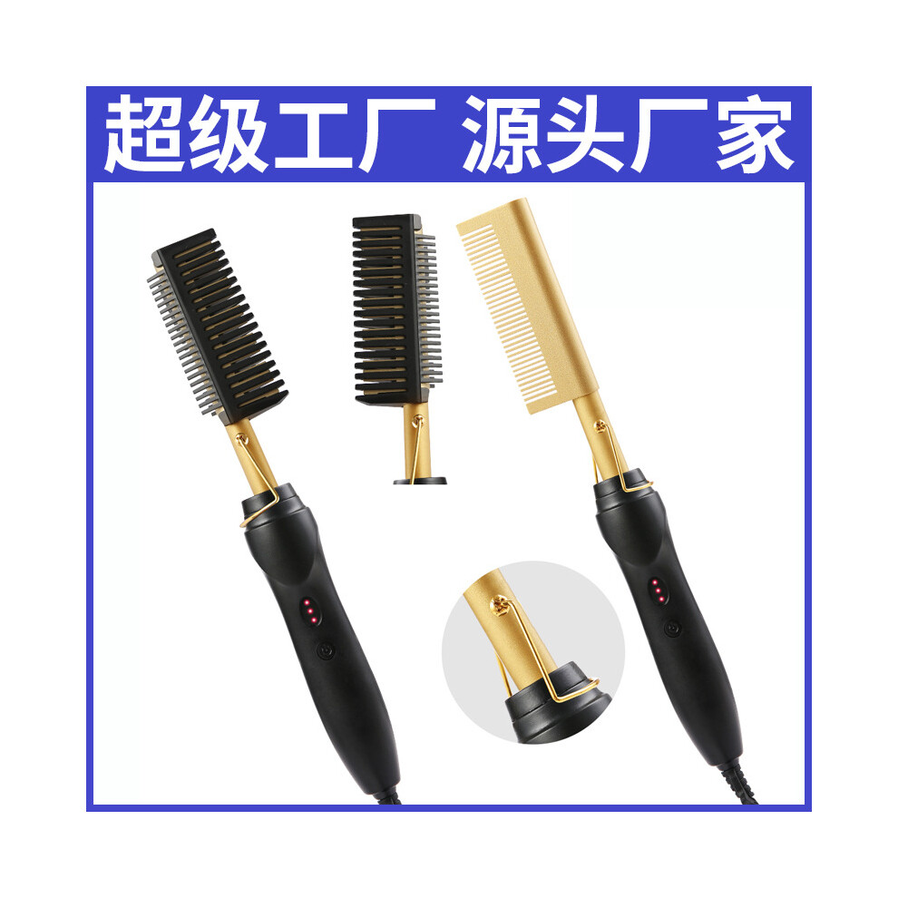 Electric Curling Comb 2-in-1 Curling Iron Straightening Copper US
