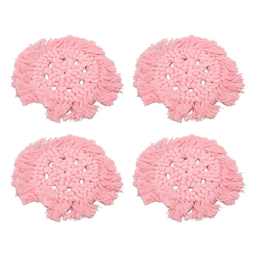 (Pink) 4 Pz Sottobicchieri Cotone Intrecciato Fiocco Rosa 2