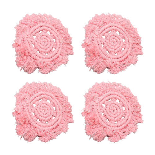 (Pink) 4 Pz Sottobicchieri Cotone Intrecciato Fiocco Rosa 1
