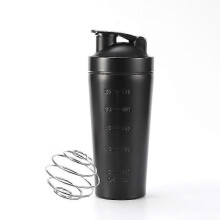 (739ML 25OZ, Black) Stainless Steel Whey Protein Shaker Bottle With Blender Ball Measurement Marking Bpa Free For Gym And Sports Water Mixing Cup