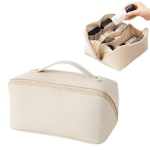 Tragbare PU-Leder-Kosmetiktasche mit Griff und Fächern