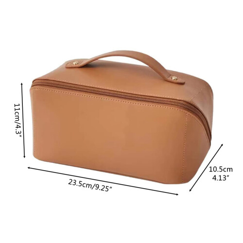 Tragbare PU-Leder-Kosmetiktasche mit Griff und Fächern 2