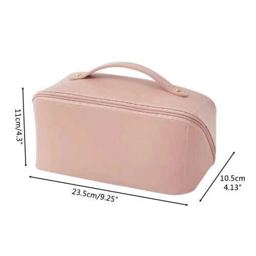 Tragbare PU-Leder-Kosmetiktasche mit Griff und Fächern 2