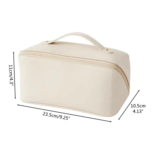 Tragbare PU-Leder-Kosmetiktasche mit Griff und Fächern 2