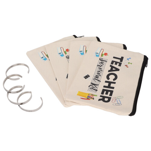 4x Leraar Make-up Tasje + Roestvrijstalen Armband Set 2