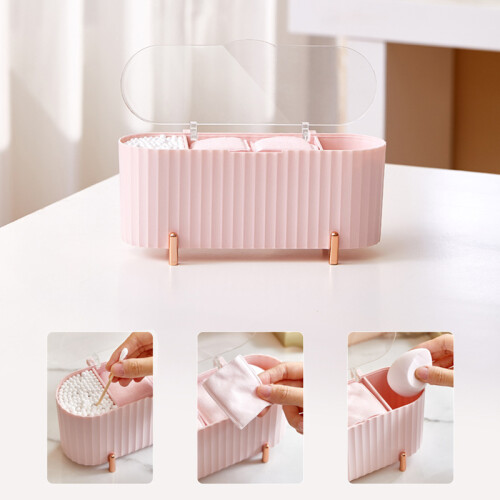 (Pink) Kosmetik-Box transparent staubdicht mit Fächern Grün 2