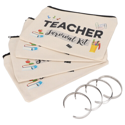 4x Leraar Make-up Tasje + Roestvrijstalen Armband Set 1