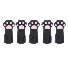 (Black) 5x Silicone Cat Paw Cuticle Scissors Covers Yellow