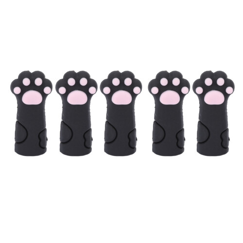 (Black) 5x Silicone Cat Paw Cuticle Scissors Covers Yellow