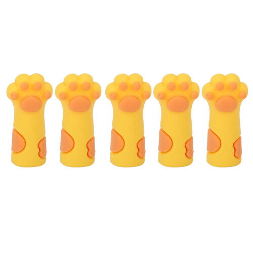 (Yellow) 5x Silicone Cat Paw Cuticle Scissors Covers Yellow