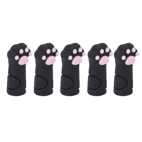 (Black) 5x Silicone Cat Paw Cuticle Scissors Covers Yellow 1