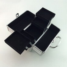 (Silver Strip Black Bottom) Large Silver/Red Makeup Case 25x17x17cm