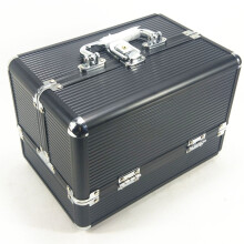 (Black Strip Black Bottom) Large Silver/Red Makeup Case 25x17x17cm
