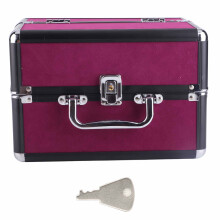 (Wine Red and Black Strip Black Bottom) Large Silver/Red Makeup Case 25x17x17cm