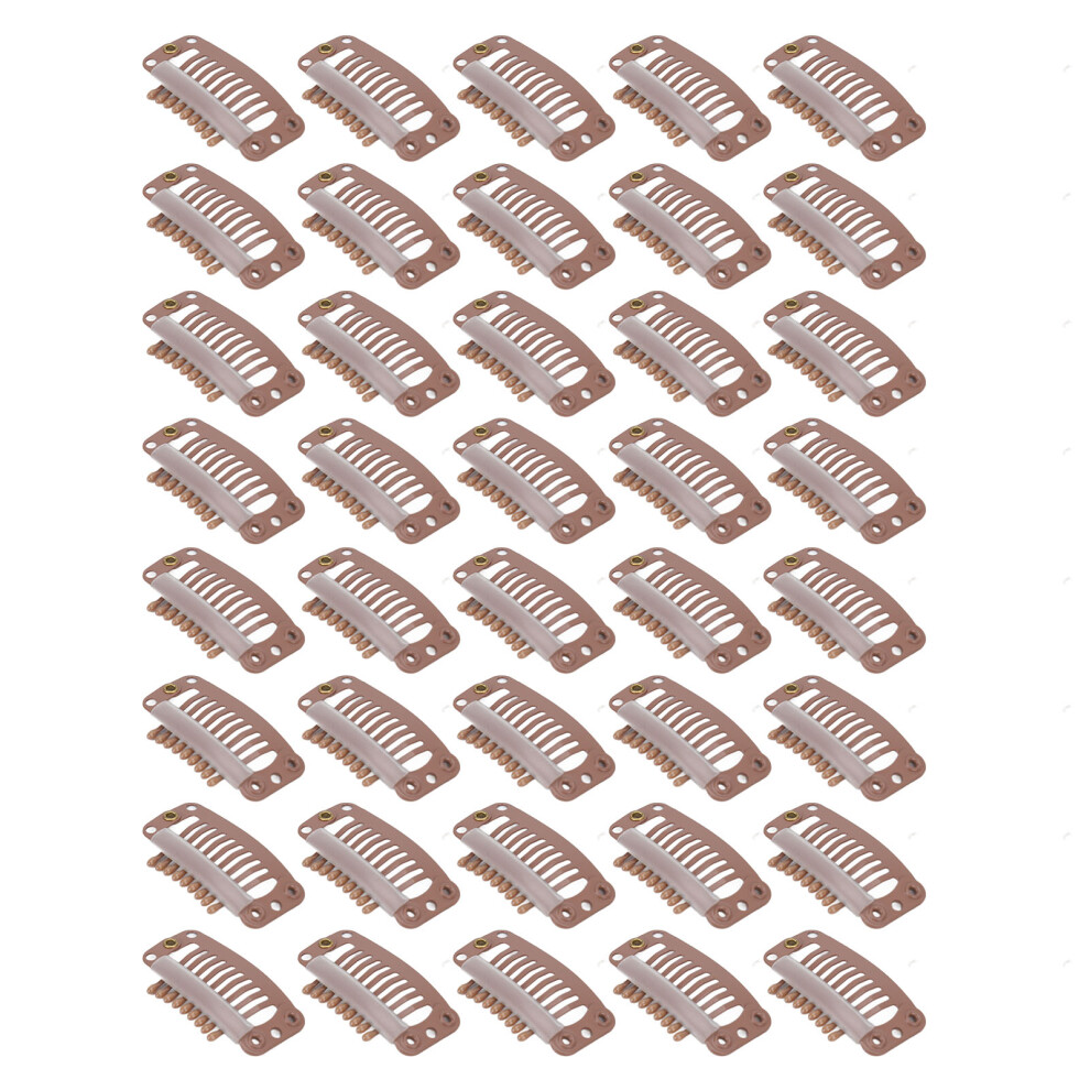 (Light Brown) 40pcs Stainless Steel Hair Wig Clips 9 Teeth 32mm Light Brown