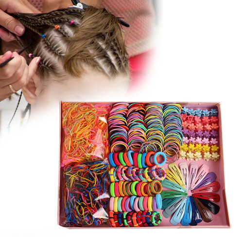 Mädchen-Haarclips Set Süßfarben Haarnadel Gummiband