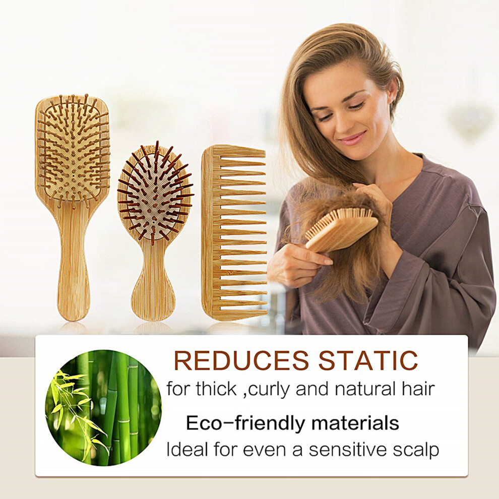 Hair Brush and Comb Set Air Cushion Detangling Wide Tooth