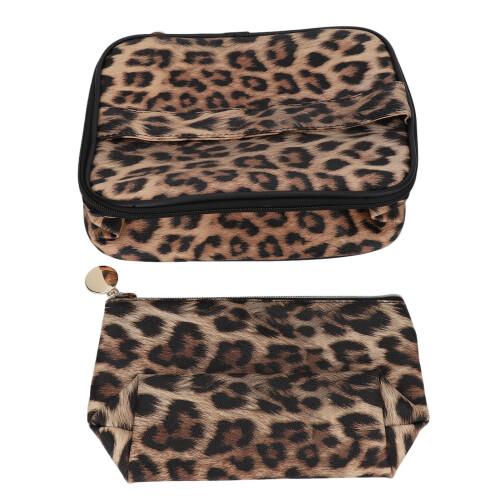 2x Luipaardprint waterdichte makeuptas, grote capaciteit 1