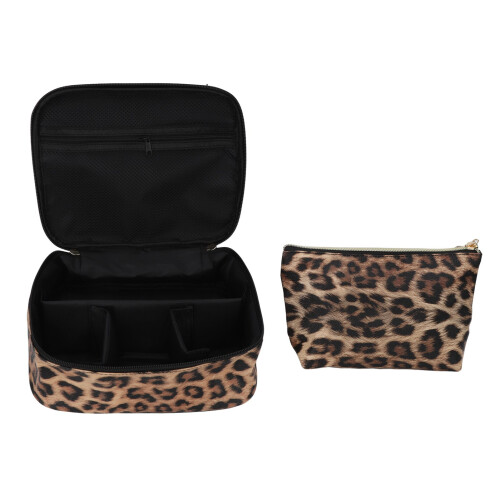 2x Luipaardprint waterdichte makeuptas, grote capaciteit 2