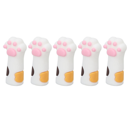 (White) 5x Silicone Cat Paw Cuticle Scissors Covers Yellow 1
