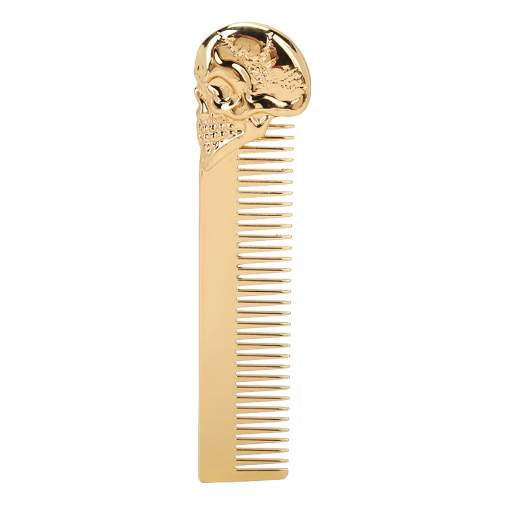 Unisex Gold (Gold) Beard Comb Stainless Steel Men Mustache Hair Comb Skull Handle