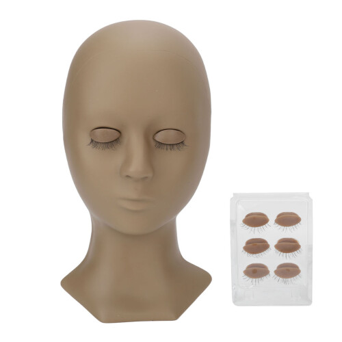 (Coffee) Lash Extension Practice Mannequin Head Silicone 4 Pairs