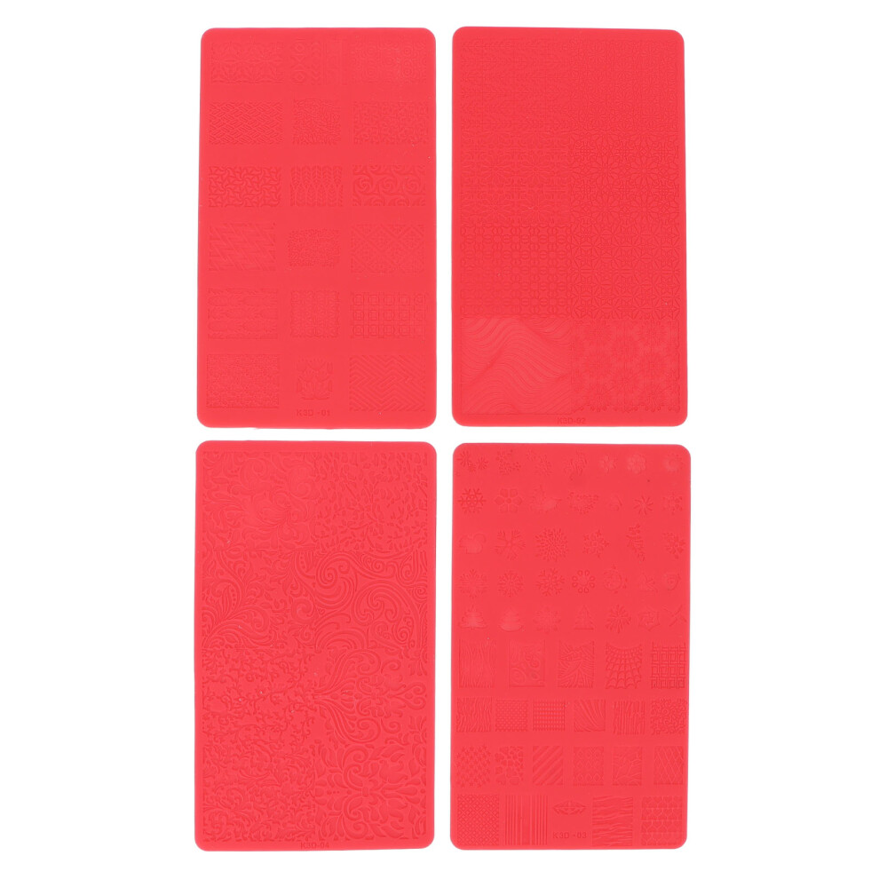4pcs 3D Relief Nail Template Soft Silicone Stencil Mold