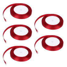 (Wine Red) 5Pcs Satin Ribbon 22m 10mm Wedding DIY Gift Wrapping