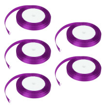 (Purple) 5Pcs Satin Ribbon 22m 10mm Wedding DIY Gift Wrapping