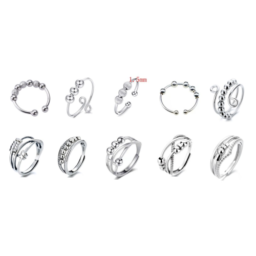 10er-Fidget-Ring-Set-Silber-Angstlöser