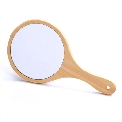 Vintage Wooden Hand Mirror Portable Hanging