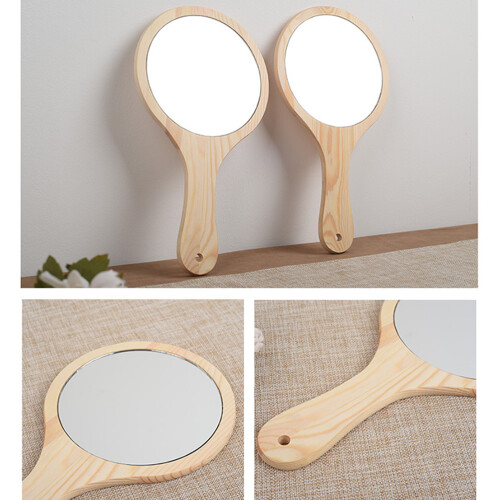 Vintage Wooden Hand Mirror Portable Hanging 2