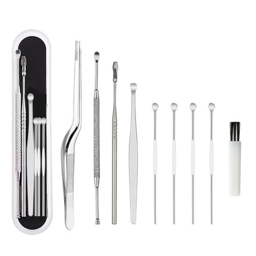 8x Edelstahl-Ohrreiniger Set mit Etui