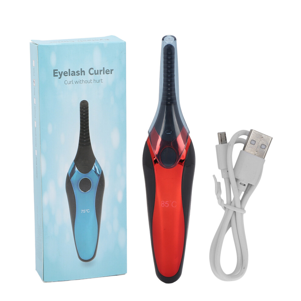 Red Heated Eyelash Curlers 3 Level Temp Wide Combs Usb Charging