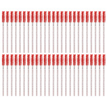 (Red) 50Pcs Disposable Eyelash Brushes ABS Powder Grasping Wands Red