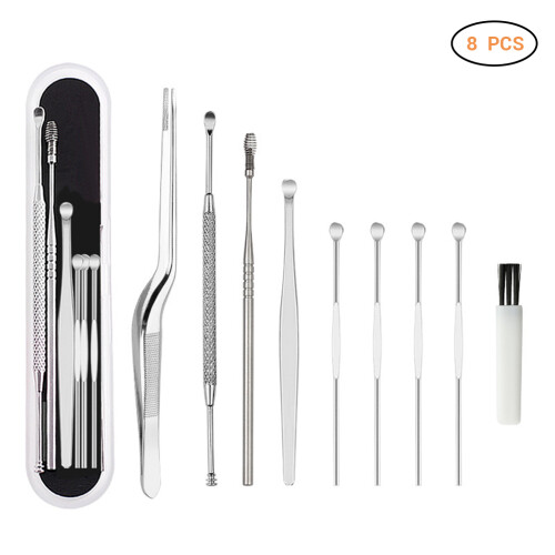 8x Edelstahl-Ohrreiniger Set mit Etui 1