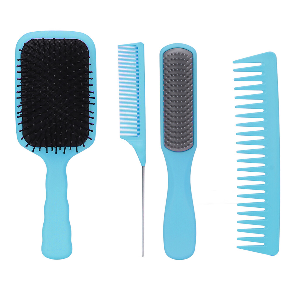 (Blue Box) 4Pcs Paddle Detangler Rat Tail Comb Long Thick Curly Hair Green