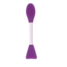 (Face Cleansing Brush+Fan Shape Dark Purple) Dubbelzijdige Silicone Maskerborstel Roze