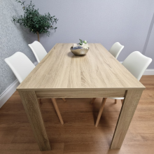 Oak Effect Wooden Dining Table 4 White Tulip Chairs (140x80x75cm)