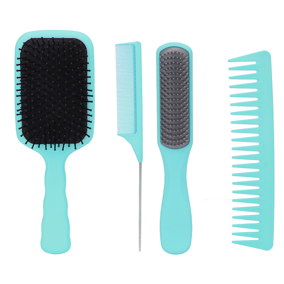 (Green Box) 4Pcs Paddle Detangler Rat Tail Comb Long Thick Curly Hair Green