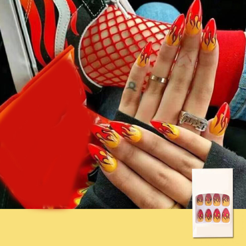 (#4) Waterproof Artificial Flame False Nails Detachable Press On Tips #7