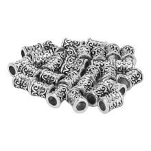(Silver) 30Stk Haar-Röhren-Perlen Retro Legierung Dreadlock Anhänger Silber