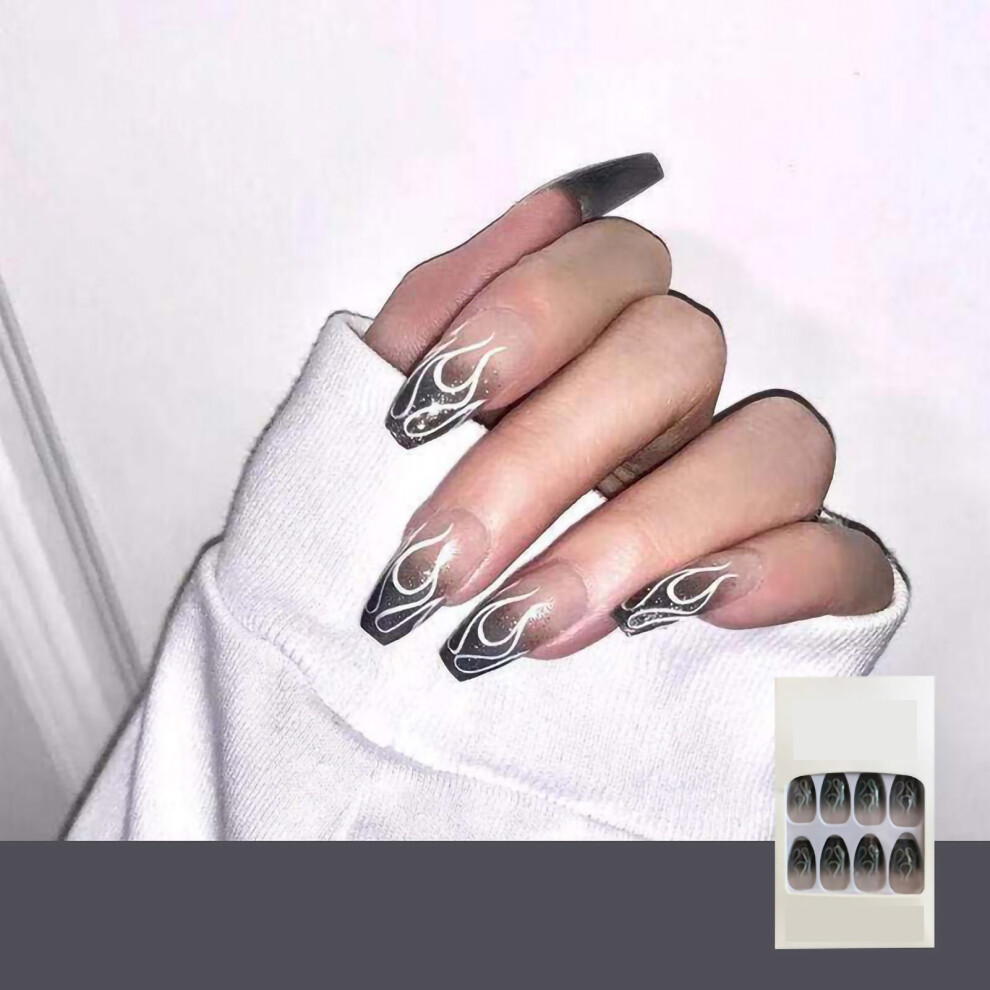 (#3) Waterproof Artificial Flame False Nails Detachable Press On Tips #7